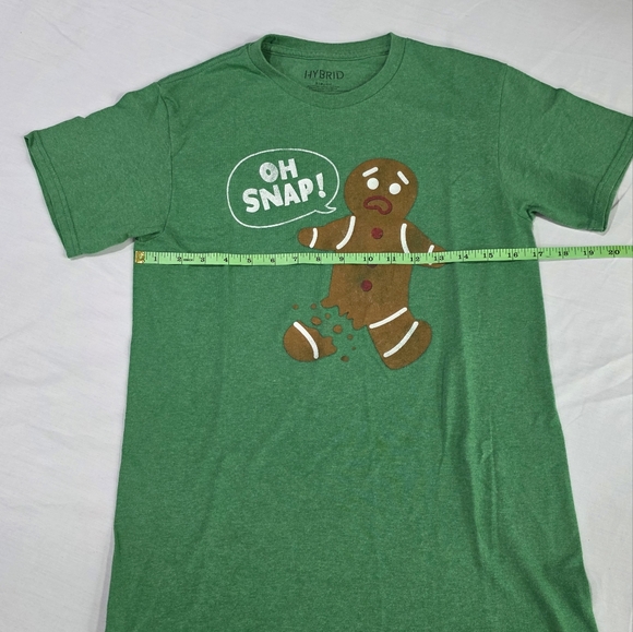 Hybrid Green Gingerbread Graphic "Oh Snap" Cotton Blend Short Sleeve Tee Shirt. - Picture 6 of 6